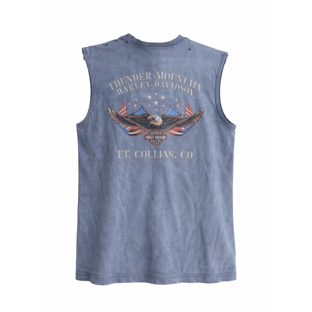 Vintage Harley Davidson Muscle Tee Size Medium Blue Biker Graphic Logo
